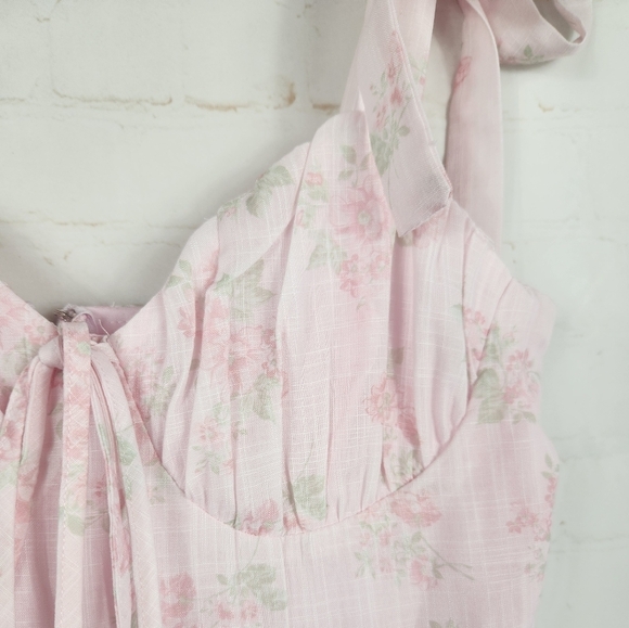 Francesca's Preppy Ellena Tie Strap Ruffle Tiered Midi Milkmaid Dress in Pink M - Picture 8 of 16